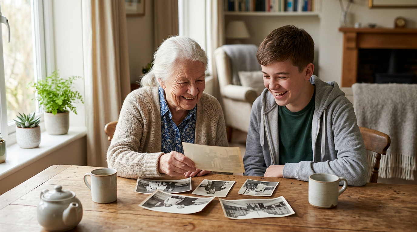 Un moment de partage intergénérationnel autour de souvenirs de famille